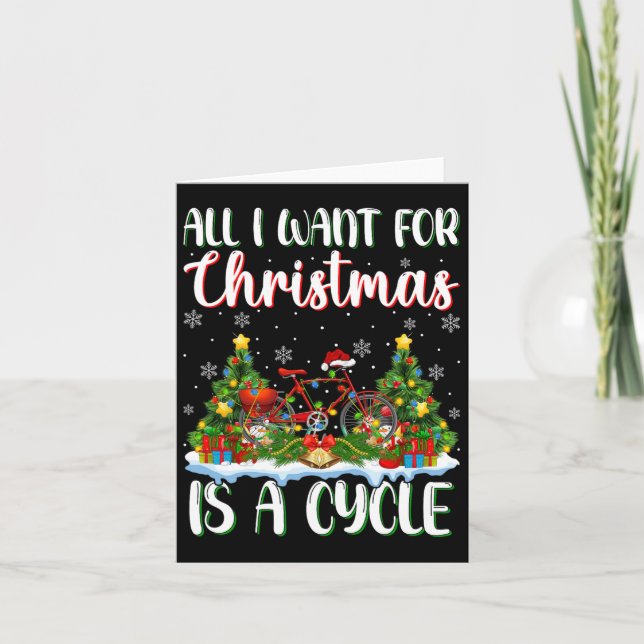 I Want For Christmas Is A Cycle Xmas Tree Lights  Card (Front)
