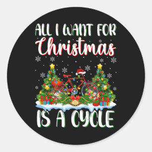 I Want For Christmas Is A Cycle Xmas Tree Lights Classic Round Sticker
