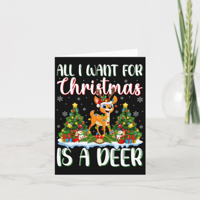 I Want For Christmas Is A Deer Xmas Tree Lights  Card (Front)