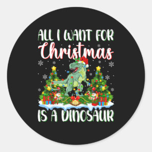 I Want For Christmas Is A Dinosaur Xmas Tree Light Classic Round Sticker