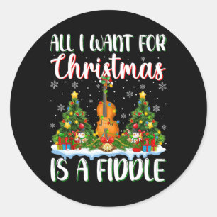 I Want For Christmas Is A Fiddle Xmas Tree Lights Classic Round Sticker