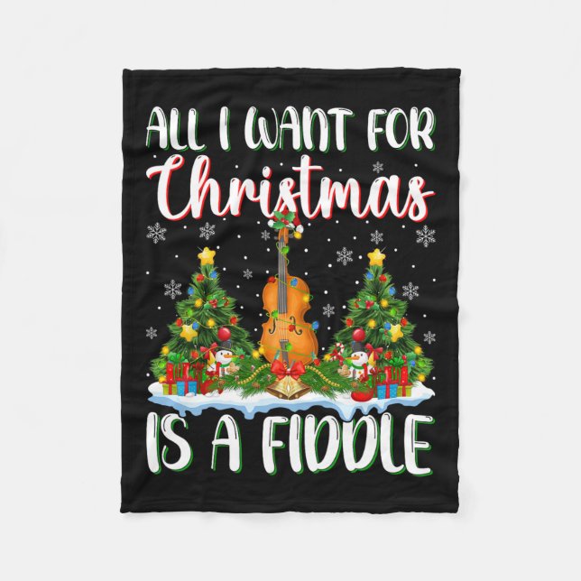 I Want For Christmas Is A Fiddle Xmas Tree Lights  Fleece Blanket (Front)