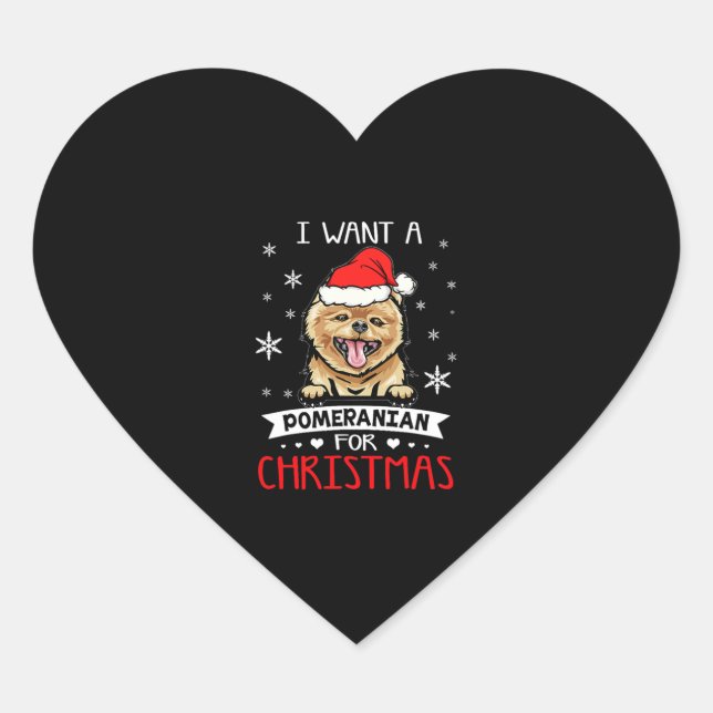 I Want For Christmas Is A Pomeranian Dog Santa Hat Heart Sticker (Front)