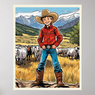 I Want To Be A Cowboy Young Boy Graphic Art  Poster