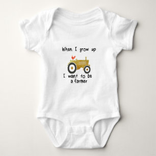 I want to be a farmer, yellow tractor & rooster baby bodysuit