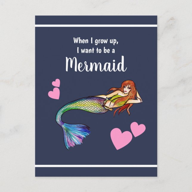 I want to be a lovely Rainbow Mermaid Illustration Postcard (Front)