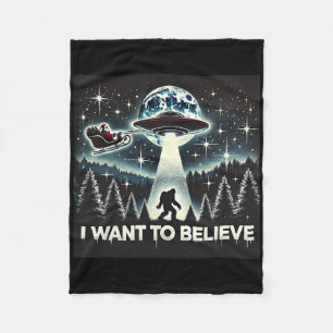 I Want To Believe Funny Ufo Bigfoot Santa Christma Fleece Blanket