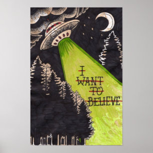 I Want To Believe, Movie Retro 90s, Alien UFO Poster