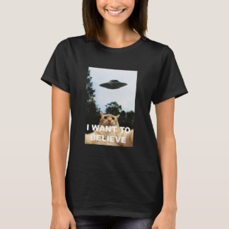 I Want to Believe UFO Funny Cat Selfie T-Shirt