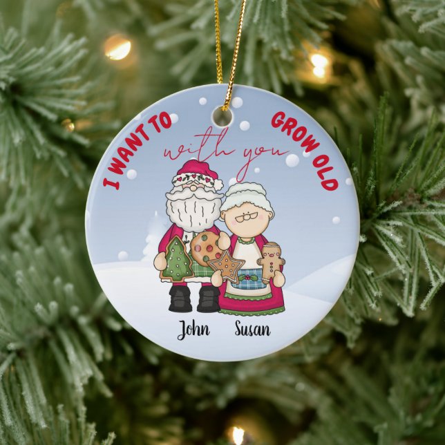 I Want To Grow Old With You Christmas Personalise Ceramic Ornament (Tree)