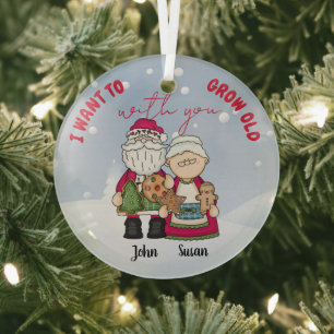 I Want To Grow Old With You Christmas Personalise Glass Tree Decoration