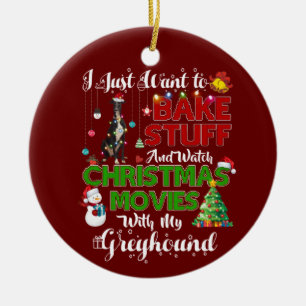I want to watch christmas movies with Greyhound Ceramic Ornament