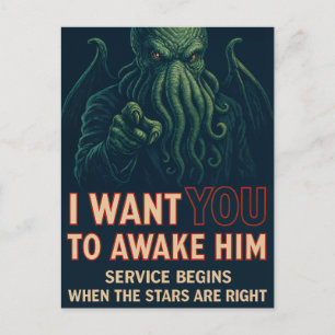 I Want You — To Awake Him (Cthulhu Cult Recruitmen Holiday Postcard