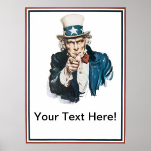 I Want You Uncle Sam  Add Your Text Customised Poster