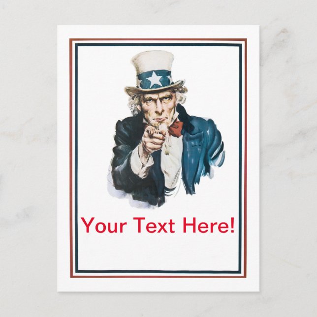 I Want You Uncle Sam Customise Your Text Postcard (Front)