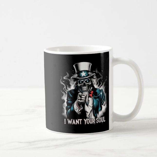 I Want Your Soul – Skeleton Sam Creepy Halloween H Coffee Mug (Right)