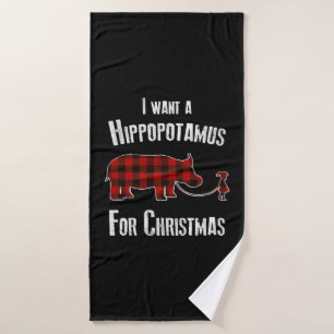 I Wants A Hippopotamus For Christmas Red Plaid Bath Towel