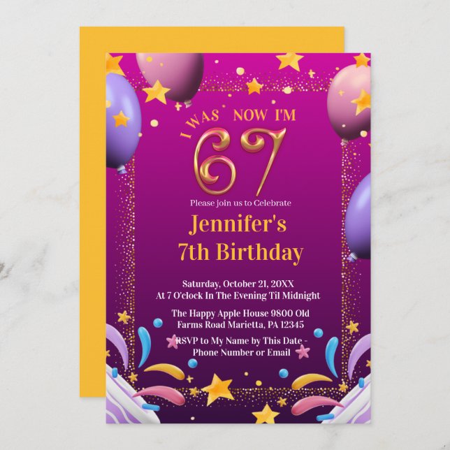 I Was 6 Now I’m 7 Birthday for kids  Invitation (Front/Back)