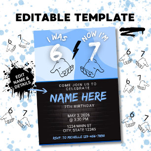 I Was 6 Now I’m 7 Blue Birthday Invitation