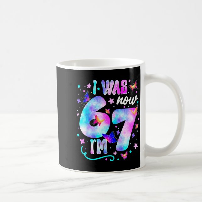 I Was 6 Now I’m 7 Butterfly 7th Birthday Girls Kid Coffee Mug (Right)