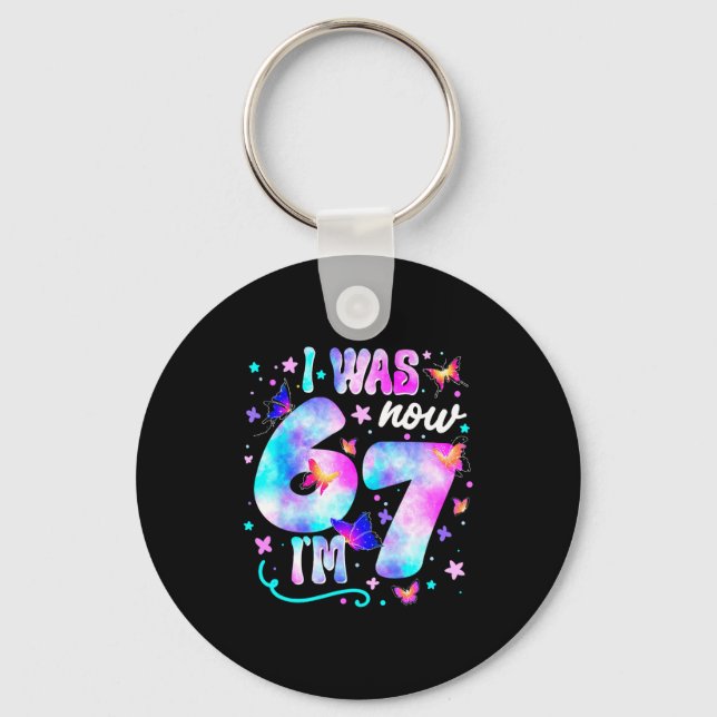 I Was 6 Now I’m 7 Butterfly 7th Birthday Girls Kid Key Ring (Front)