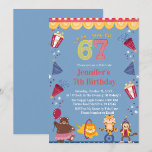 I Was 6 Now I’m 7 Circus 7th Birthday Kids Invitation