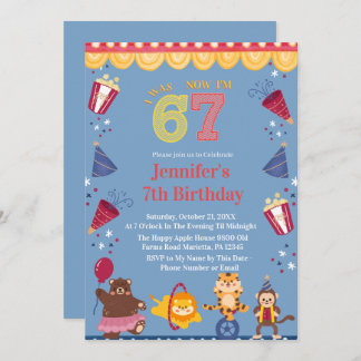 I Was 6 Now I’m 7 Circus 7th Birthday Kids Invitation