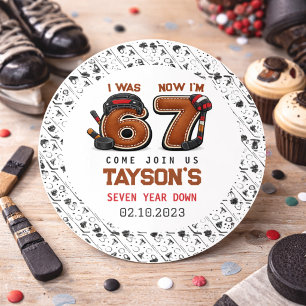 I Was 6, Now I’m 7 – Hockey 7th Birthday Party Classic Round Sticker
