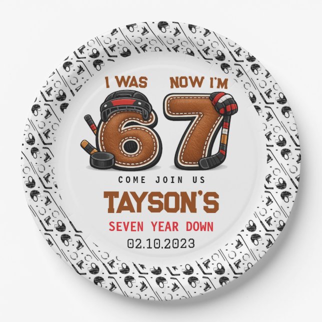 I Was 6, Now I’m 7 – Hockey 7th Birthday Party Paper Plate (Front)