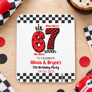 I Was 6, Now I’m 7 – Twin 7th Birthday for Kids Square Sticker