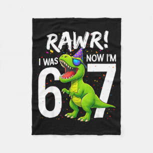 I Was 6 Now I’m 7 Years Old 7th Birthday 6-7 T Rex Fleece Blanket
