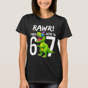 I Was 6 Now I’m 7 Years Old 7th Birthday 6-7 T Rex T-Shirt