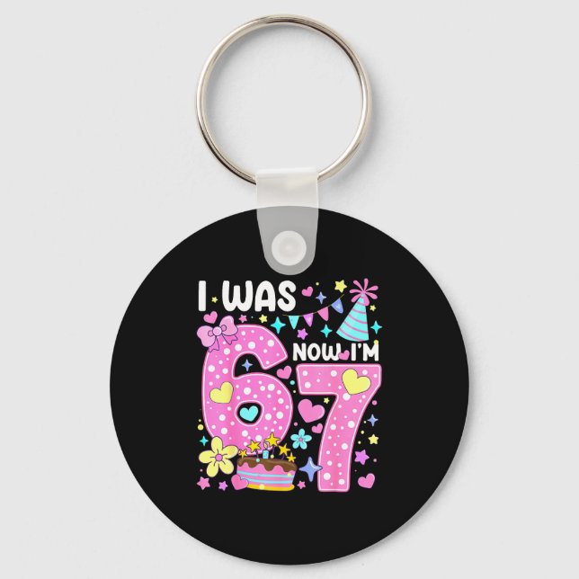 I Was 6 Now I'm 7 7th Birthday Girl Nk Coquette Bo Key Ring (Front)