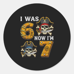 I was 6 now im 7 birthday pirate boy  classic round sticker