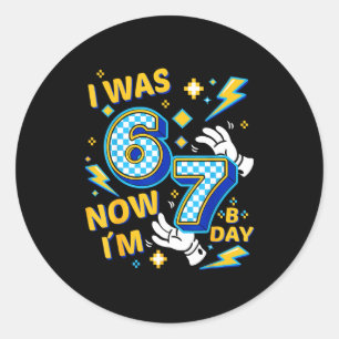 I was 6 now i'm 7 checkered gamer birthday for boy classic round sticker