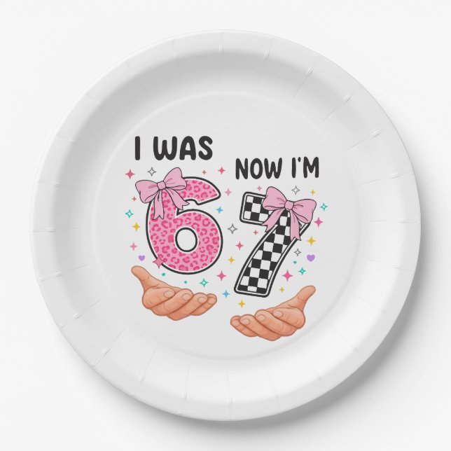 I was 6 now I'm 7 cute birthday numbers Paper Plate (Front)