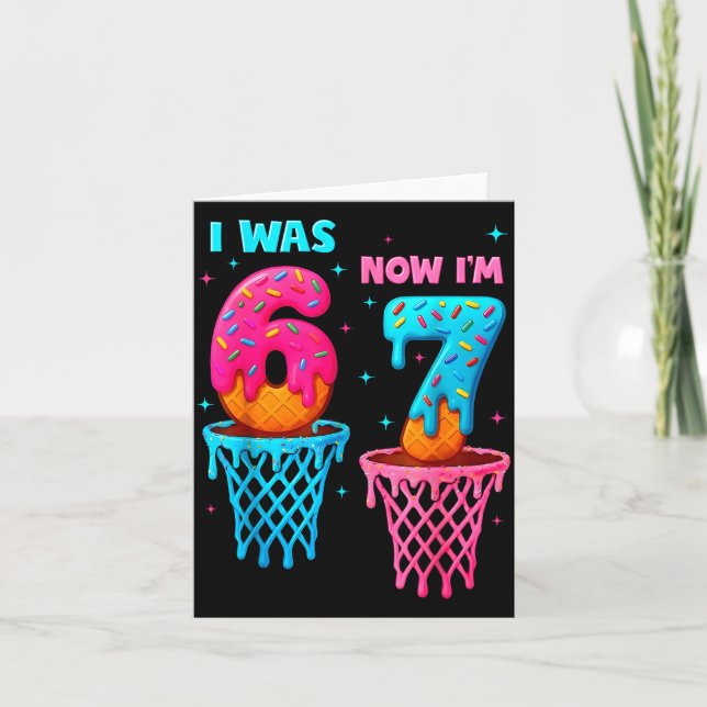 I Was 6 Now I'm 7 Funny 67 Meme Ice Cream Drip Bas Card (Front)