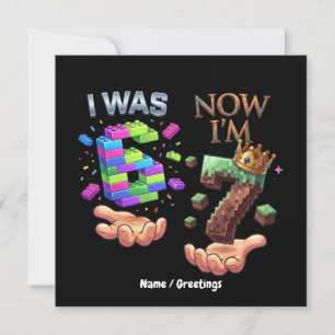I Was 6 Now I'm 7 Gamer Birthday Pixel Block Build Invitation