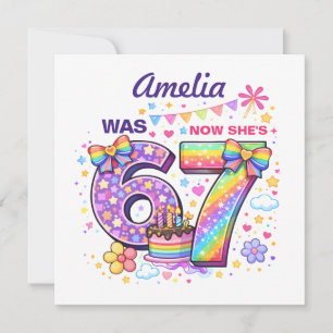 I Was 6 Now I'm 7 Girls 7th Birthday Card