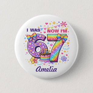 I Was 6 Now I'm 7 Girls 7th Birthday Cm Round Badge