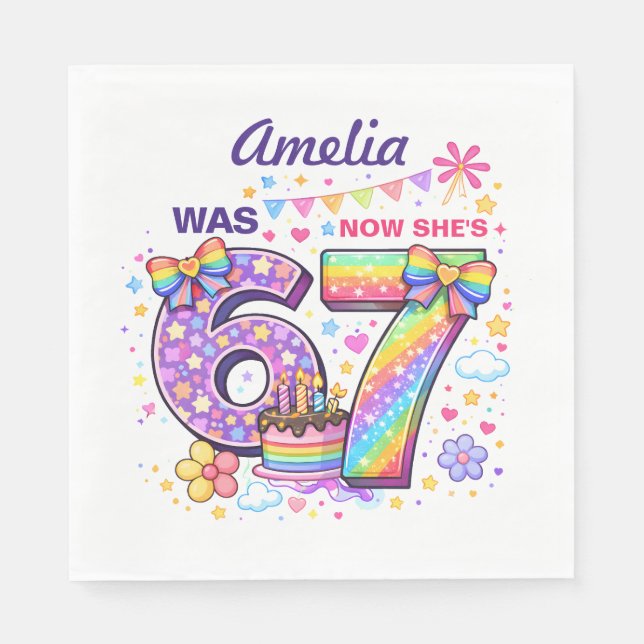 I Was 6 Now I'm 7 Girls 7th Birthday  Napkin (Front)