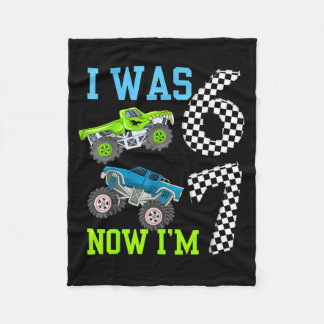 I was 6 now i'm 7 kids boys monster trucks birthda fleece blanket