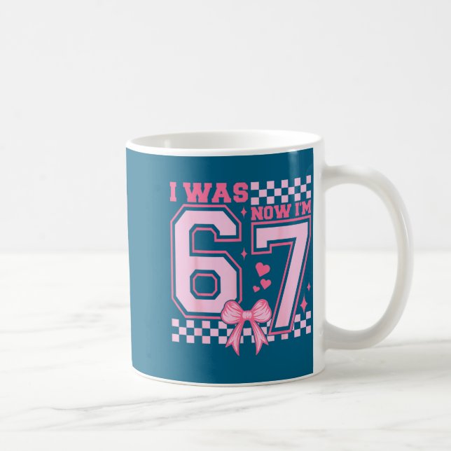 I Was 6 Now I'm 7 Nk Coquette Bow Heart Checkered  Coffee Mug (Right)