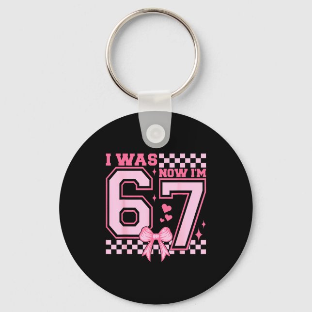 I Was 6 Now I'm 7 Nk Coquette Bow Heart Checkered  Key Ring (Front)