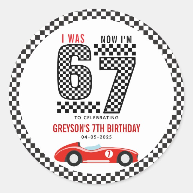 I Was 6 Now I'm 7 Race Car Boy Birthday Party Classic Round Sticker (Front)