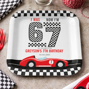 I Was 6 Now I'm 7 Race Car Boy Birthday Party Paper Plate