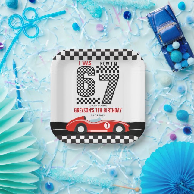 I Was 6 Now I'm 7 Race Car Boy Birthday Party Paper Plate (Party)