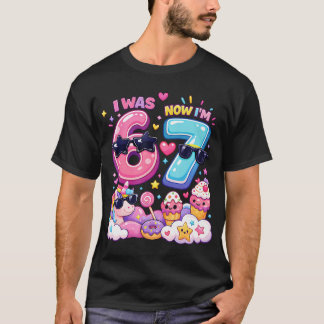 I Was 6 Now I'M 7 Rainbow Unicorn Ice Cream 67 T-Shirt