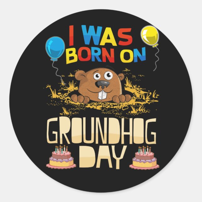 I Was Born On Groundhog Day - Groundhog Birthday Classic Round Sticker (Front)