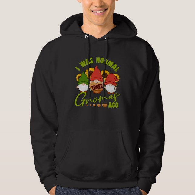 I Was Normal Three Gnomes Ago Yard Garden Gnome Hoodie (Front)